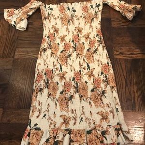 Boho Ruched floral cream colored mini dress